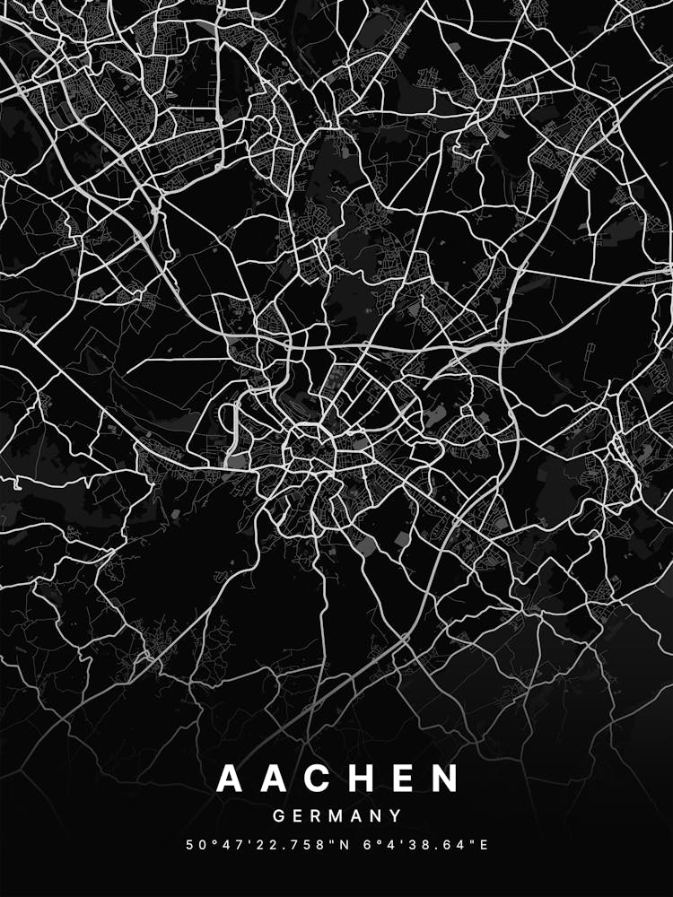 Aachen, Germany Black Map