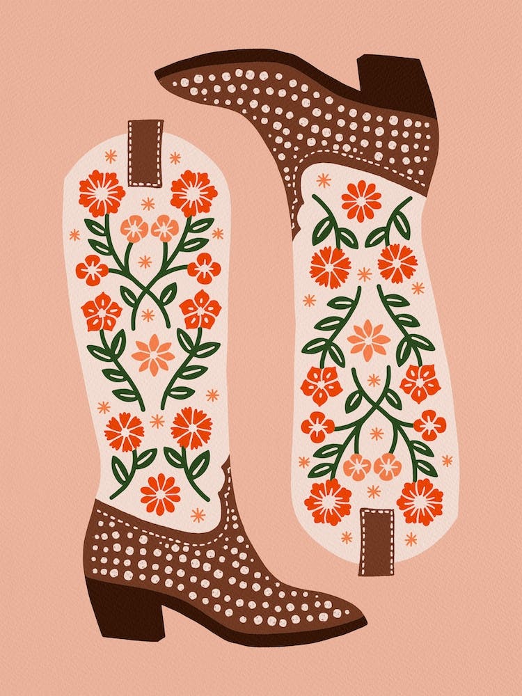 Cowgirl Boots   Orange And Green