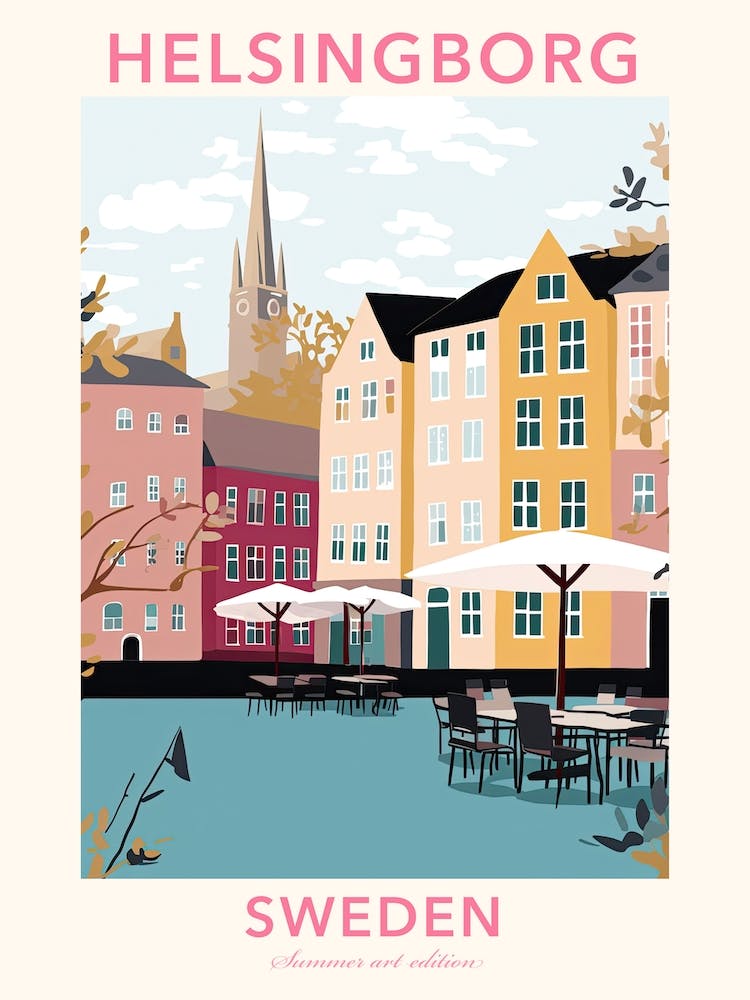 Helsingborg, Suède, Illustration Tons Pastels Plats 2 Affiche