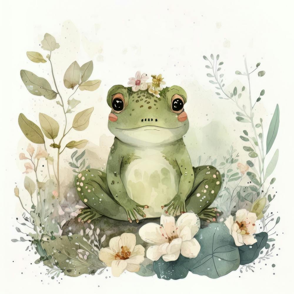 Watercolor Forest Cute Baby Frog 1