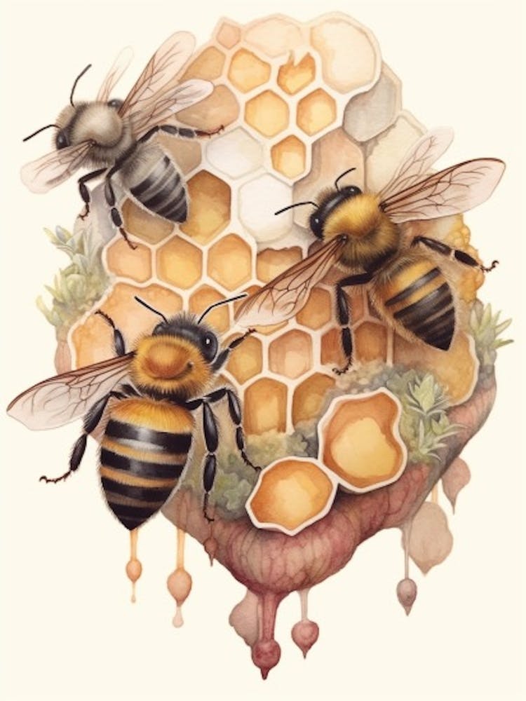 Common Carder Bee Beehive Watercolour Illustration 2