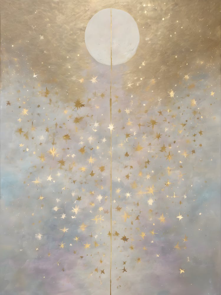 Wabi Sabi Dreams Collection 2 - Japanese Minimalism Abstract Moon Stars Mountains and Trees in Pale Neutral Pastels And Gold Leaf - Soul Scapes Nursery Baby Child or Meditation Room Tranquil Paintings For Serenity and Calm in Your Home