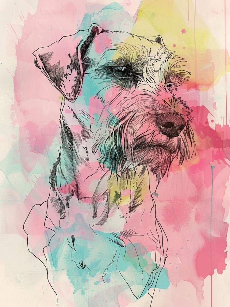 Schnauzer Hund Pastell Linie Aquarell Illustration 3