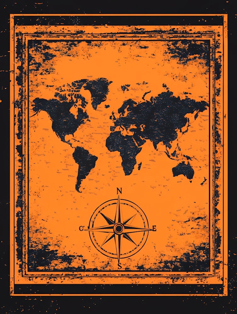 World Map With Compass