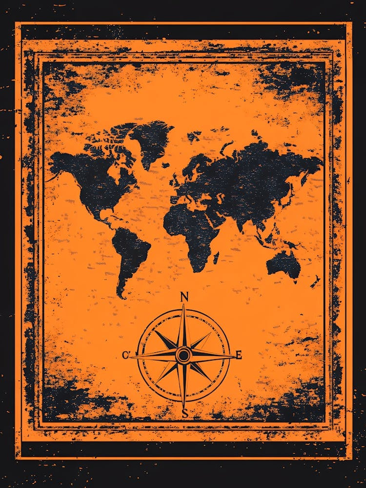 World Map With Compass