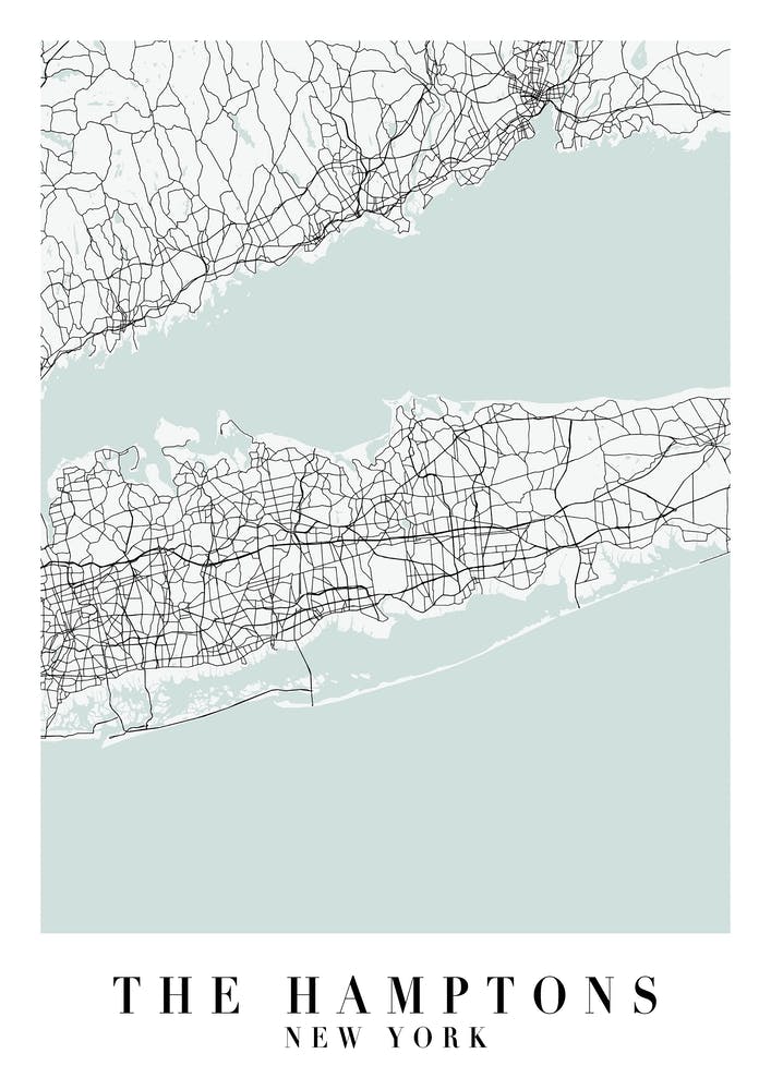 The Hamptons New York Street Map Minimal Color