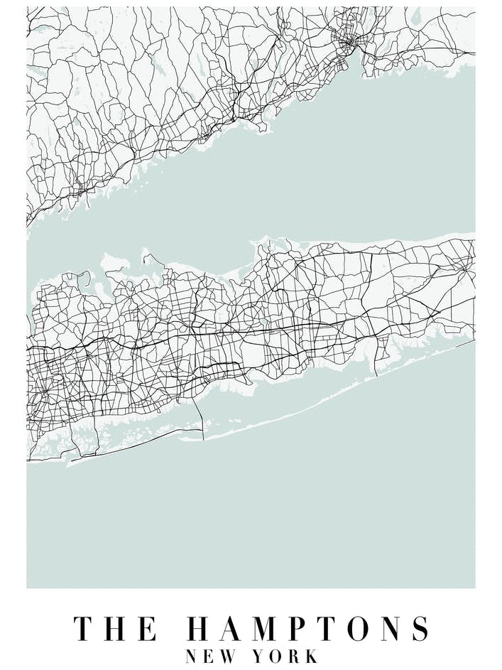The Hamptons New York Street Map Minimal Color
