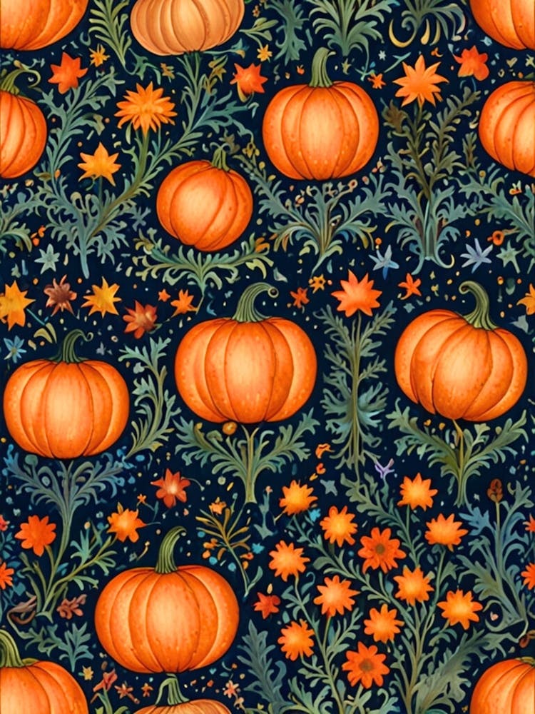 William Morris Pumpkins On A Black Background 1
