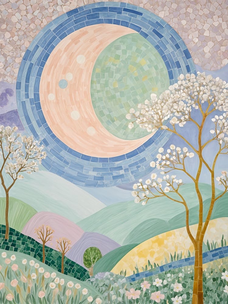 Pink Moon And Cherry Blossom Trees