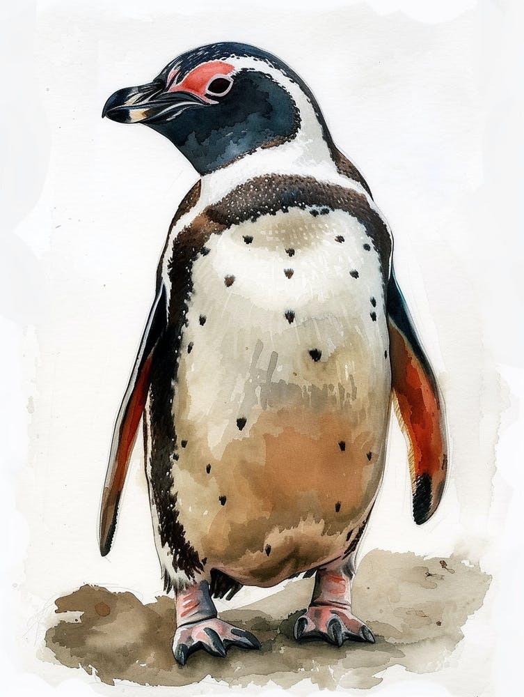 Humboldt Penguin Ross Island Watercolour Painting 3