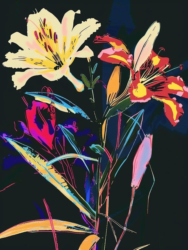 Neon Flowers On Black Bouquet 5