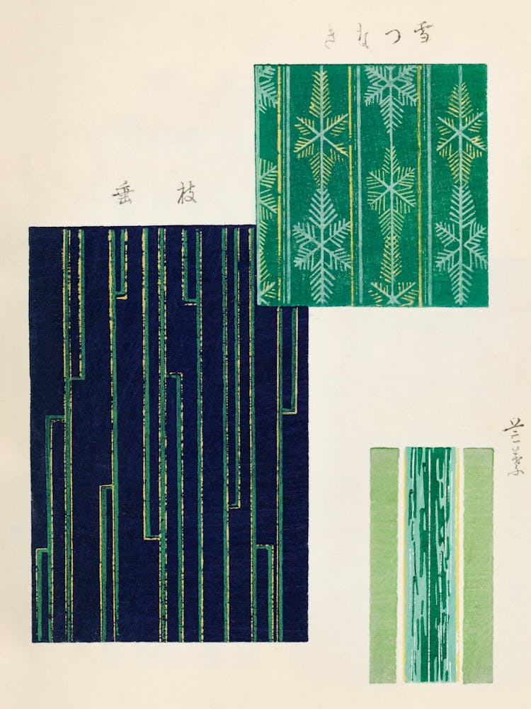 Vintage Ukiyo-e Woodblock Print Of Japanese Textile, Shima Shima, Furuya Korin (182)