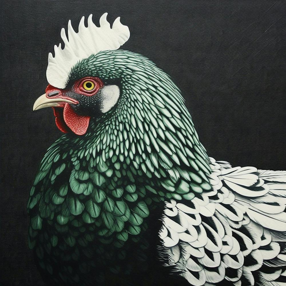 Ohara Koson Inspired Bird Painting Chicken 2 Square