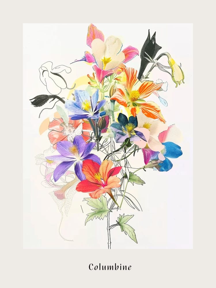 Columbine 2 Collage Flower Bouquet Poster