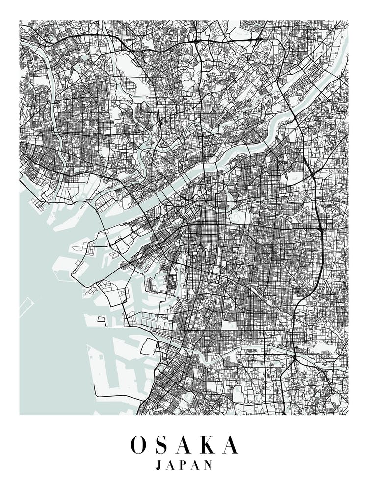 Osaka Japan Street Map Minimal Color