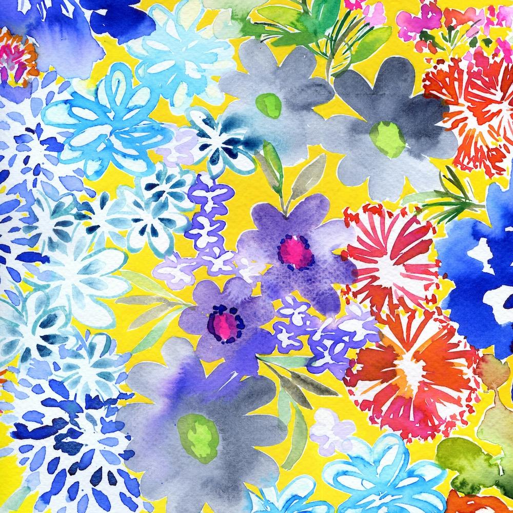 Watercolor Flowers On A Yellow Background N.o 2