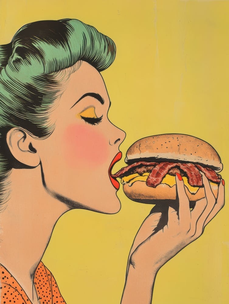 Woman Eating A Hamburger