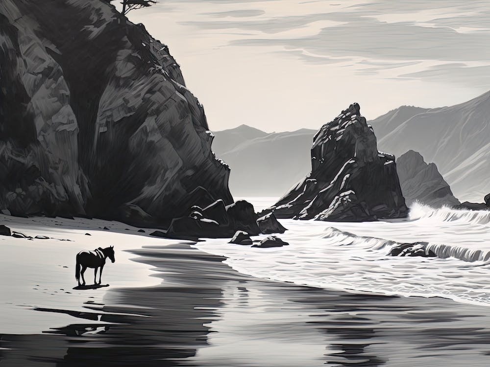 A Horse Oil Painting In Pfeiffer Beach California, Usa, Landscape 3