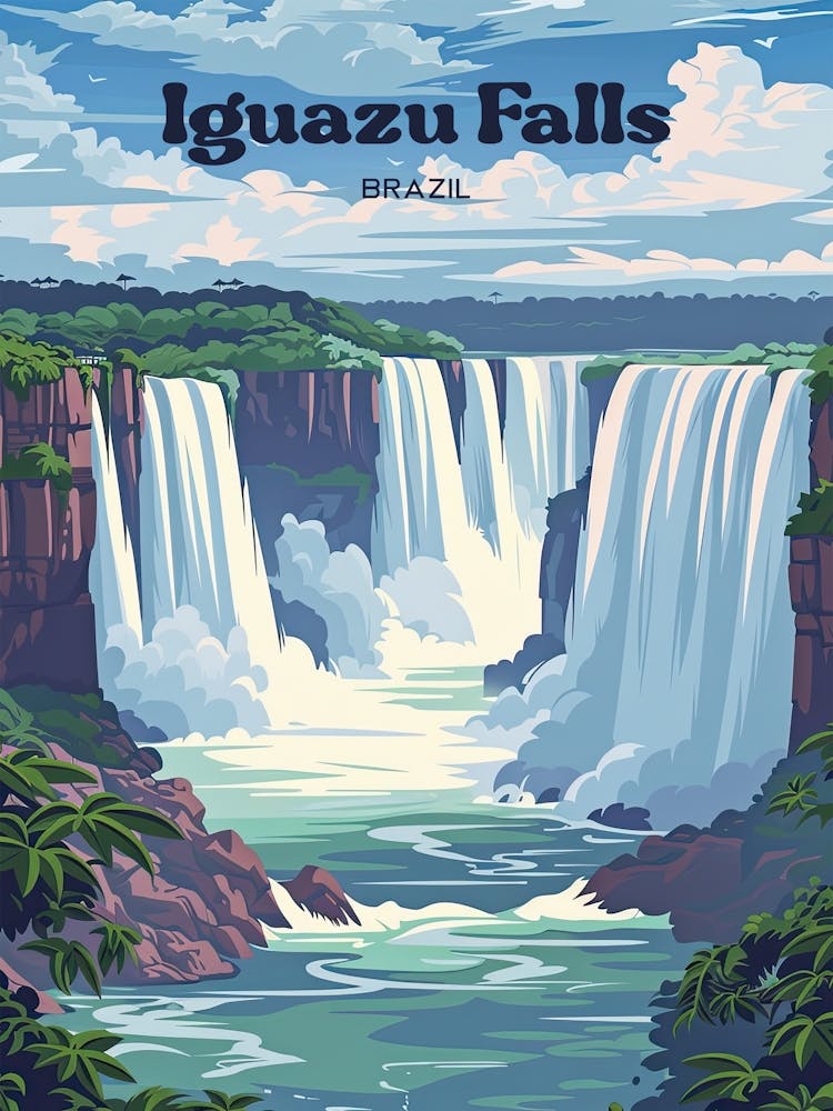 Iguazu Falls Brazil Vacation Travel Art Illustration