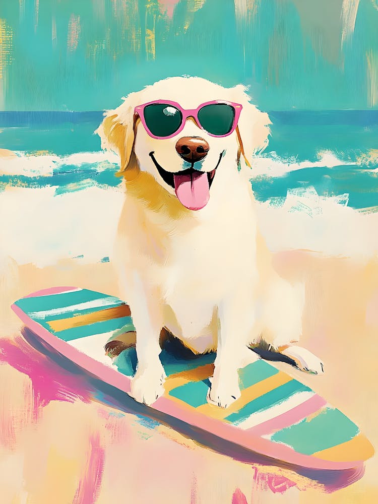 Golden Retriever On Surfboard