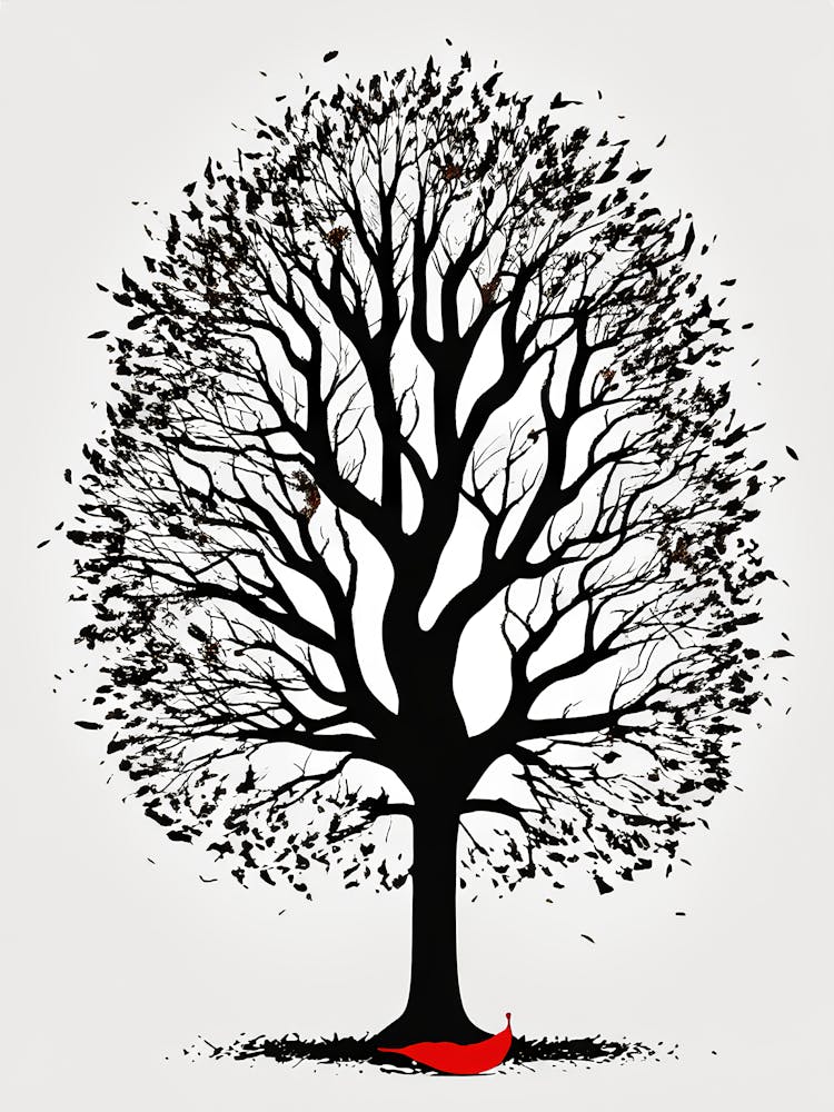 Minimalist Tree Design with Falling Leaves