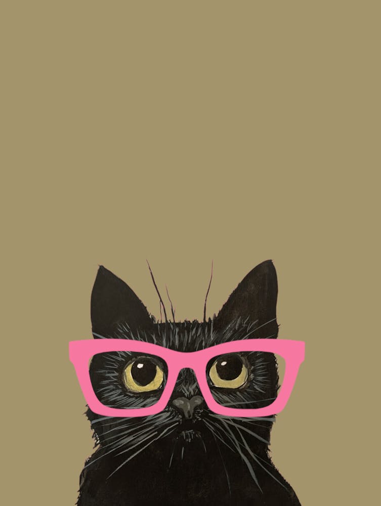 Black cat wearing glasses Watercolour Illustration