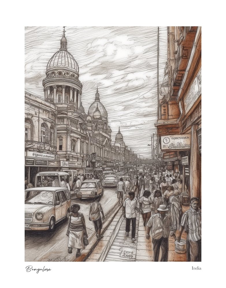 Bangalore India Drawing Pencil Style 3 Travel Poster