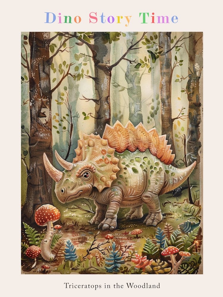 Triceratops In The Woodland Storybook Painting 1 Poster