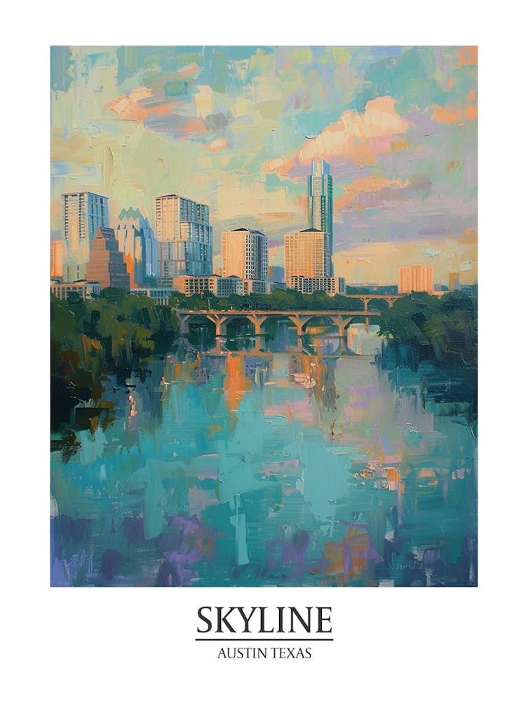 Skyline Austin Texas Oil Painting 1 Poster