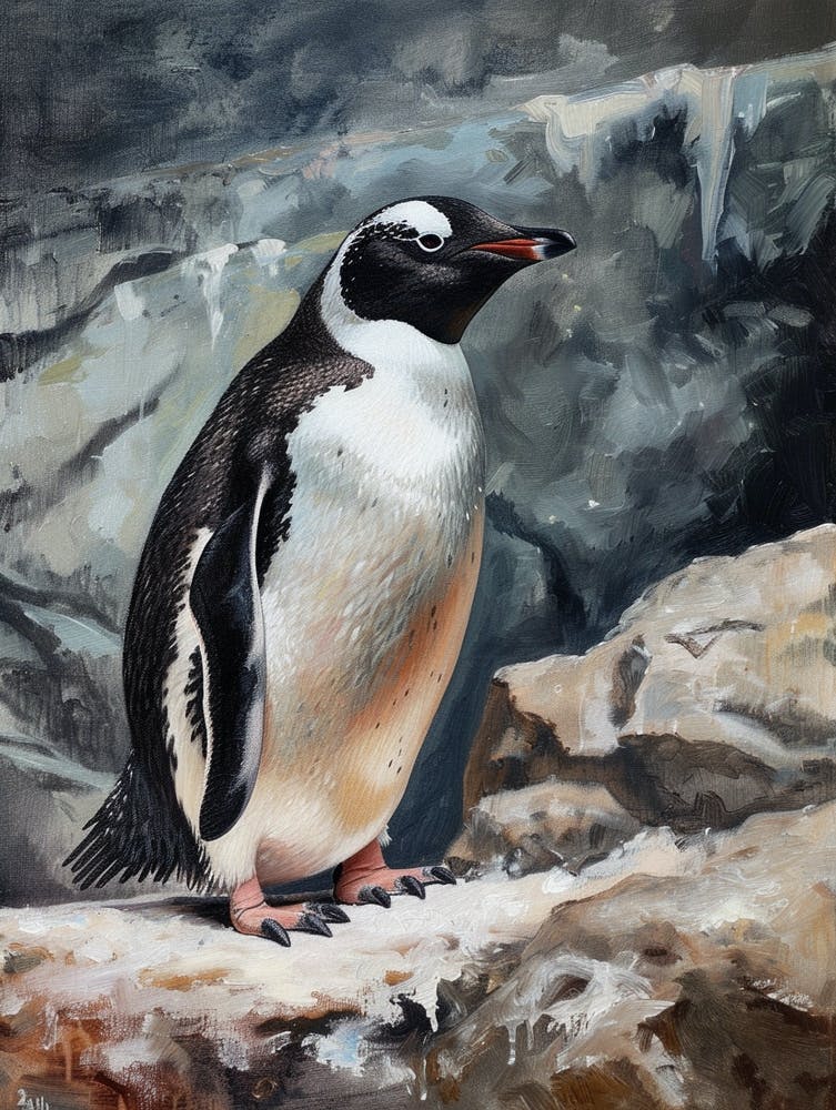 Adlie Penguin Carcass Island Oil Painting 1