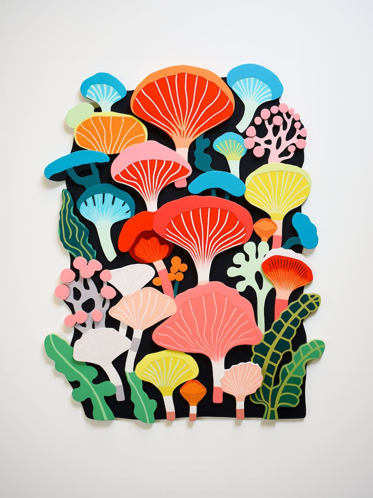 Matisse Inspired Mushroom Cutout Colorful Kitchen Poster 1