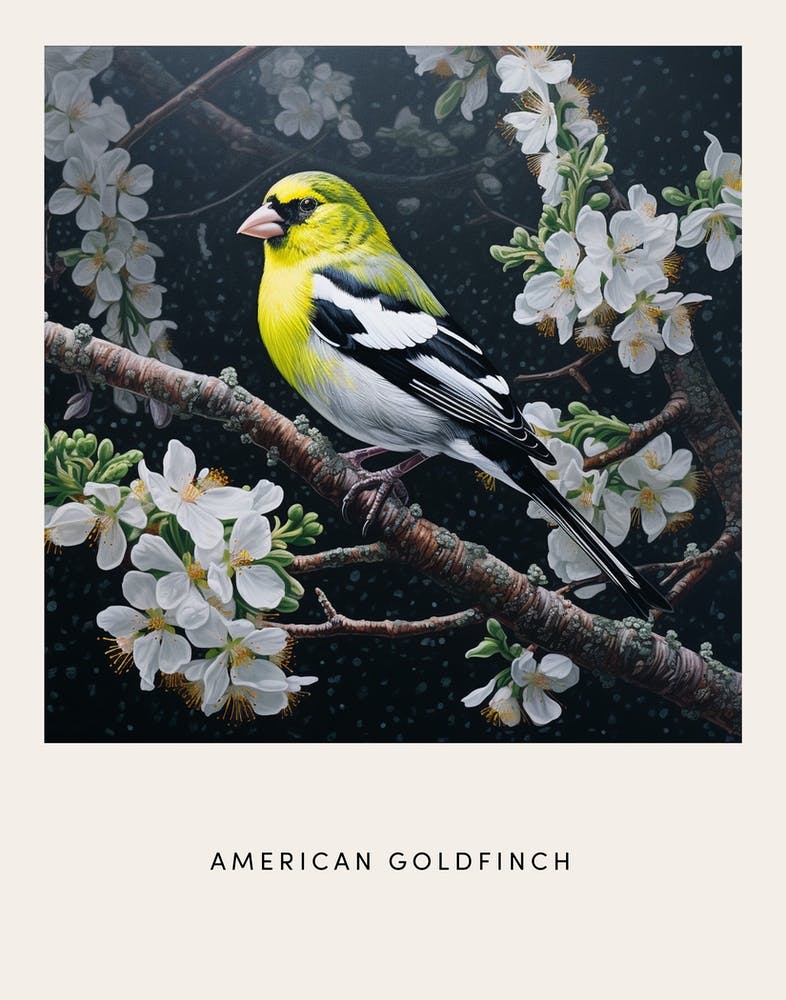 Ohara Koson Inspired Bird Painting American Goldfinch 2 Poster