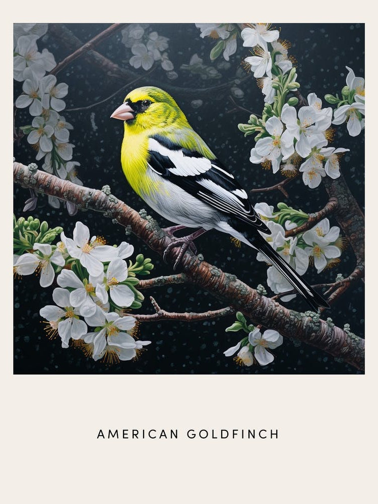 Ohara Koson Inspired Bird Painting American Goldfinch 2 Poster
