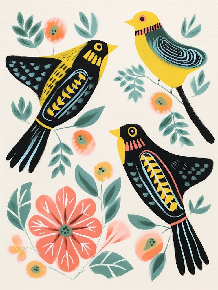 Folk Style Bird Painting Finch 1