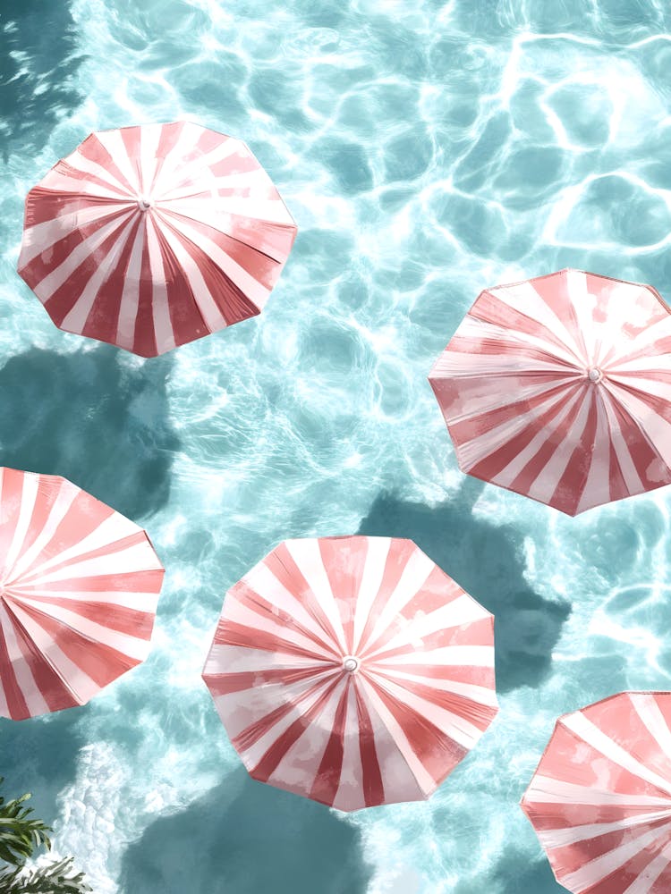 Pink Umbrellas In The Pool