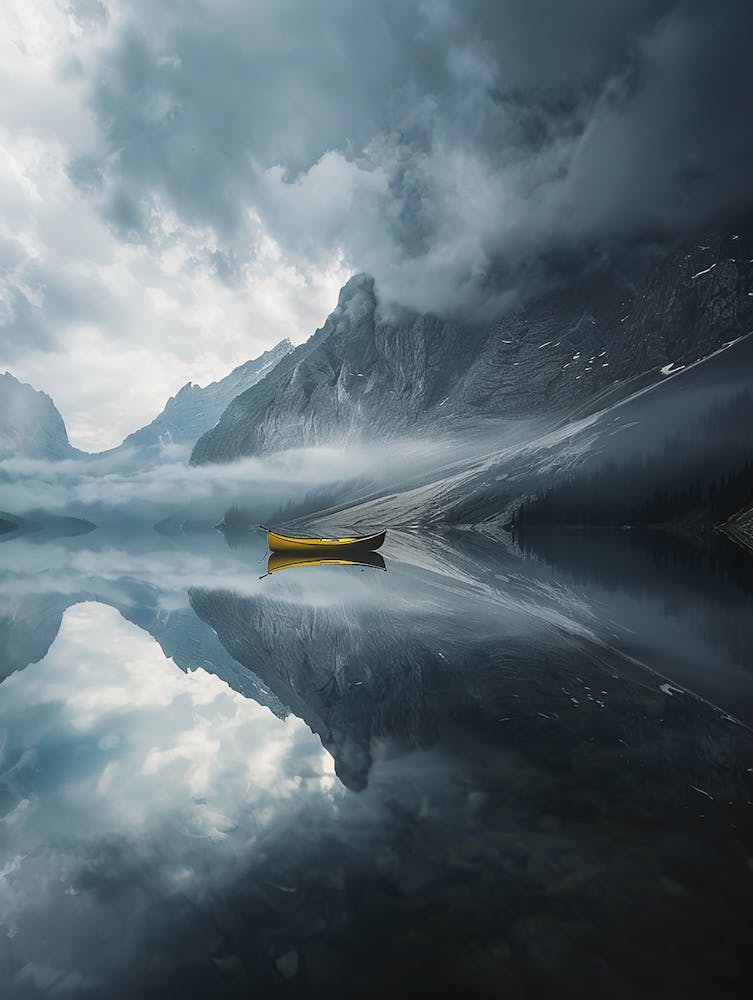 Yellow Canoe On A Lake