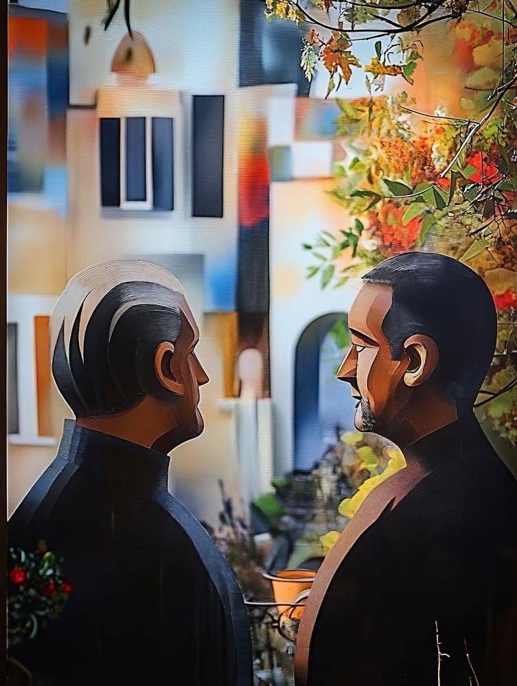 Two Men In Front Of A House