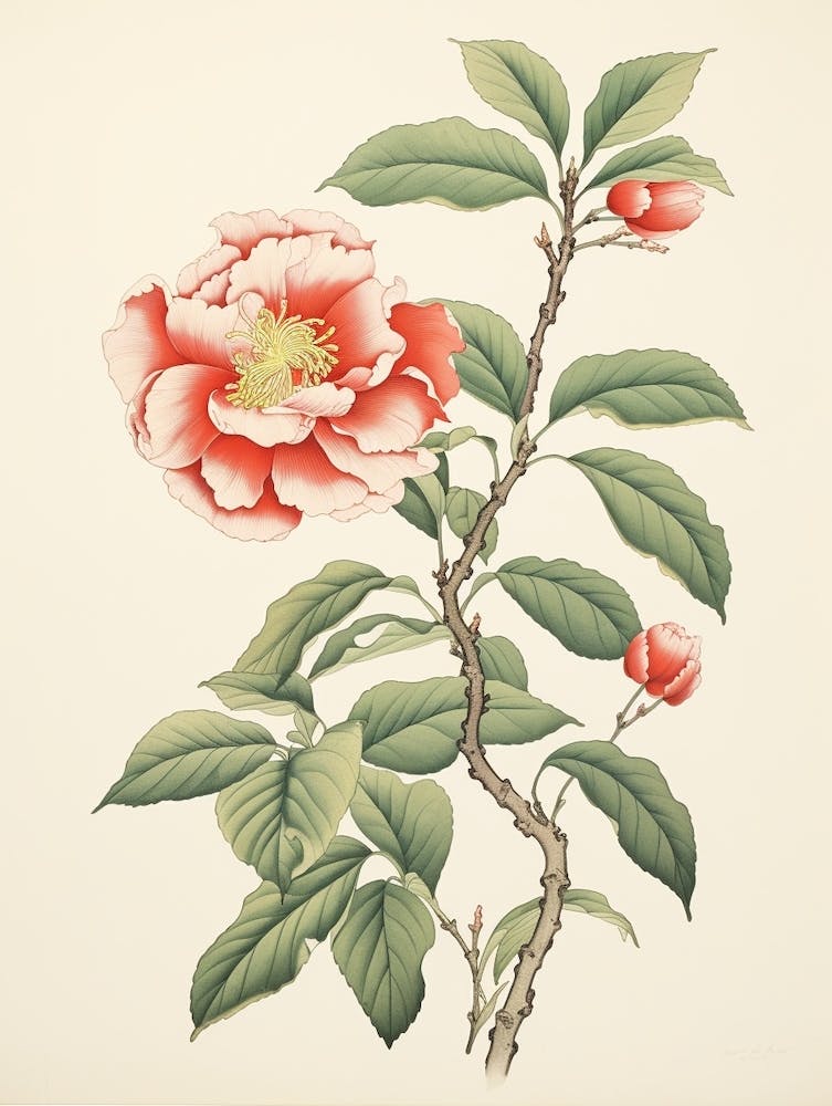 Benifuuki Japanese Tea Camellia 1 Vintage Japanese Botanical