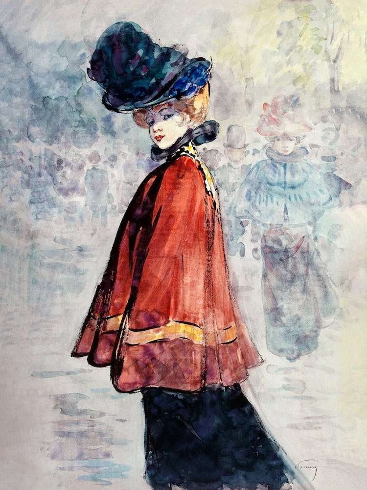 Elegant In Red Cape, Henry Somm