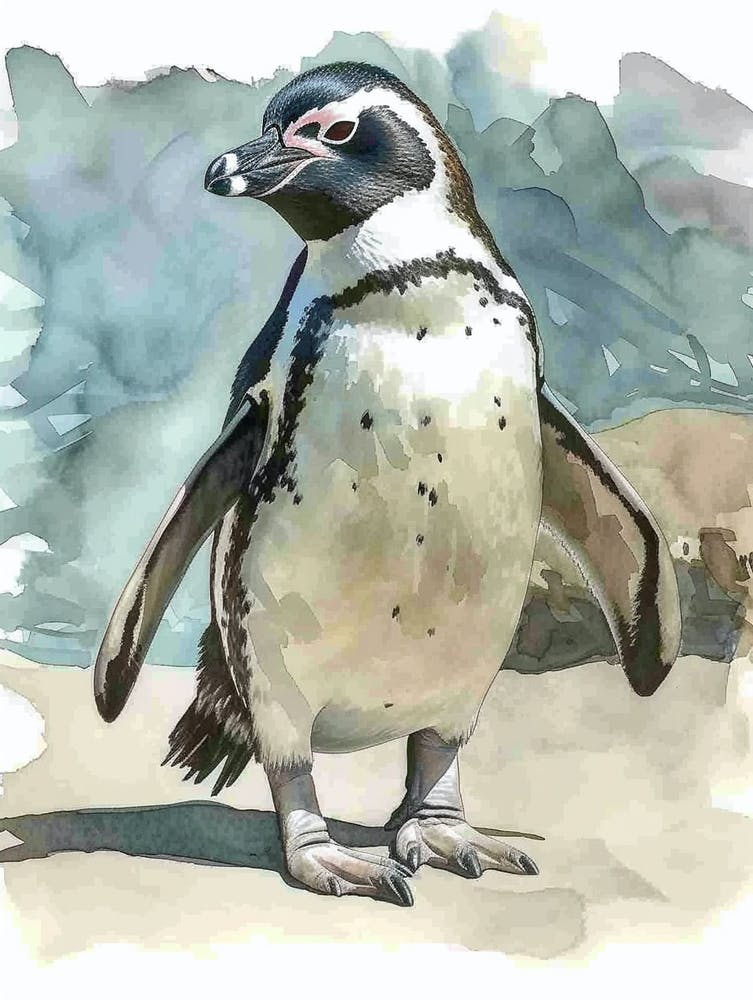 Humboldt Penguin Fernandina Island Watercolour Painting 4