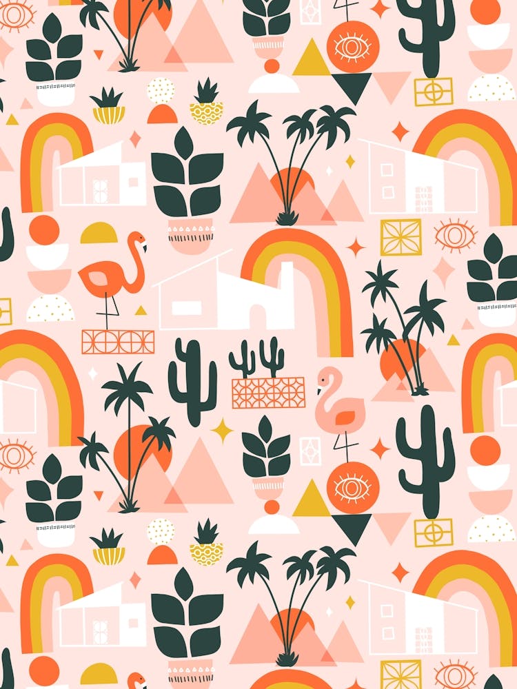 Palm Springs Desert Sunset Collage Mid Century Modern