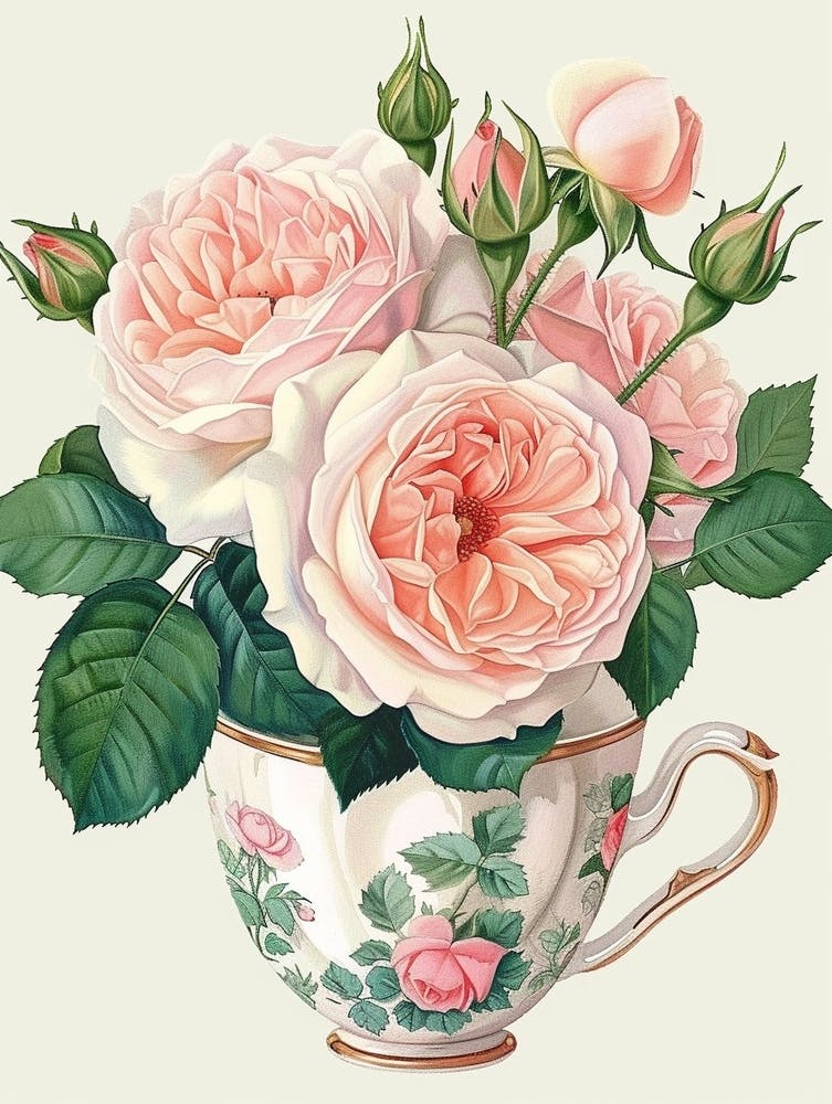 English Roses Painting Rose In A Teacup 3