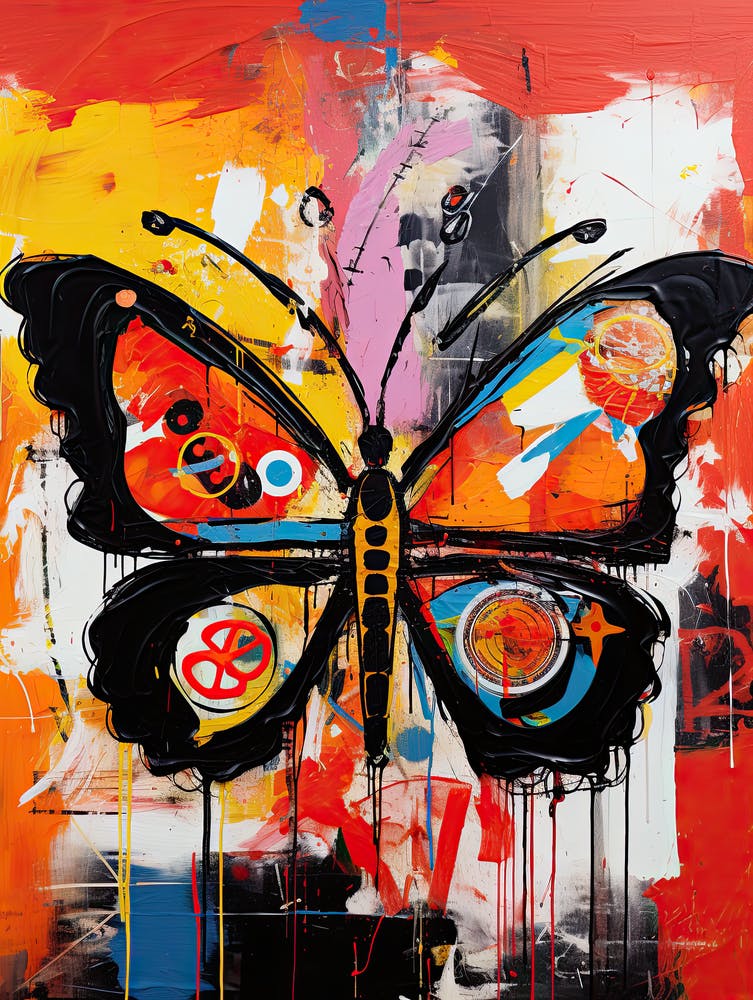 Butterfly red, black in Basquiat's Style