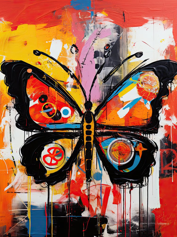 Butterfly red, black in Basquiat's Style