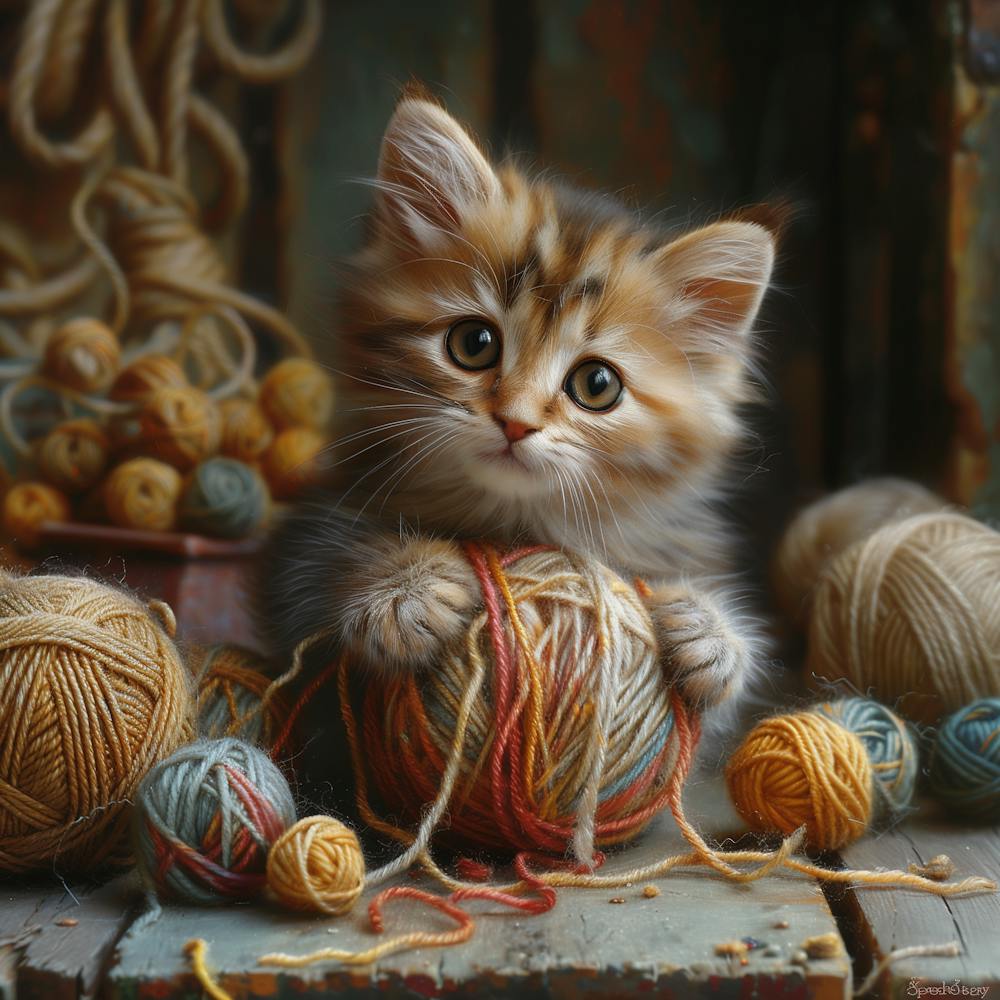 Kitten Playing With Yarn