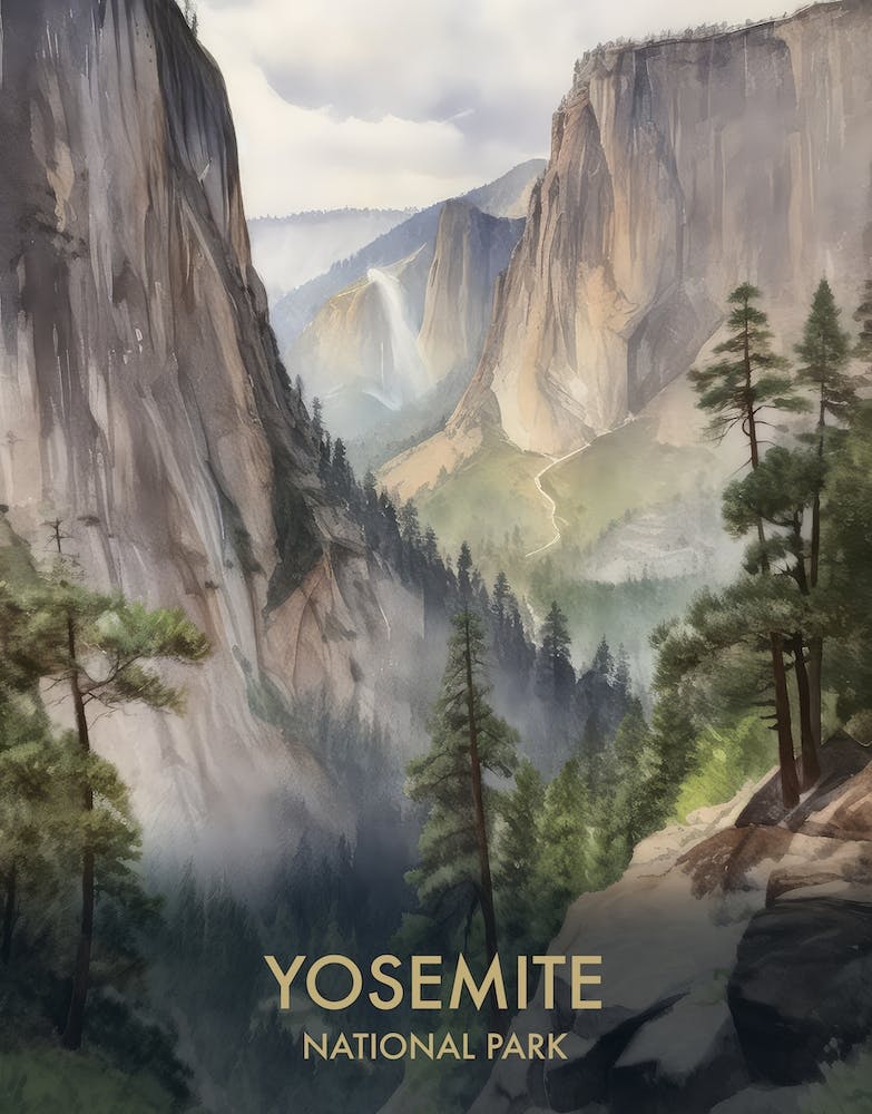 Yosemite National Park Watercolors Vintage Travel Poster 2