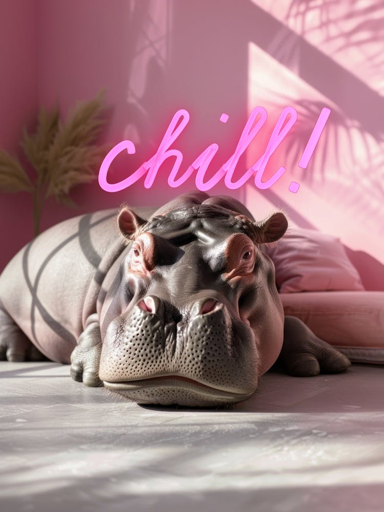 Hippopotamus neon sign pink chill