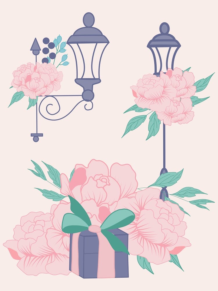 Street Lamps And Peonies