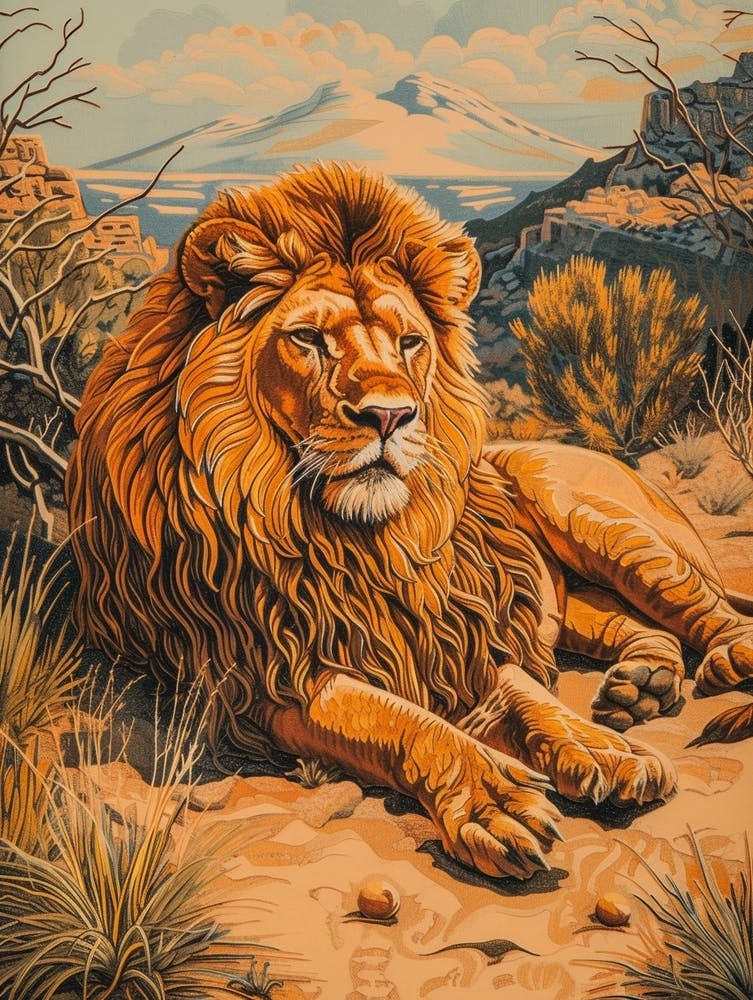 Barbary Lion Relief Illustration Male 5