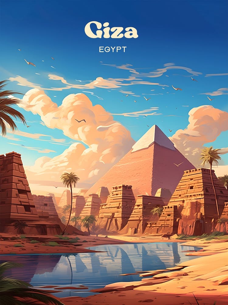 Giza Egypt Pyramid Modern Travel Art